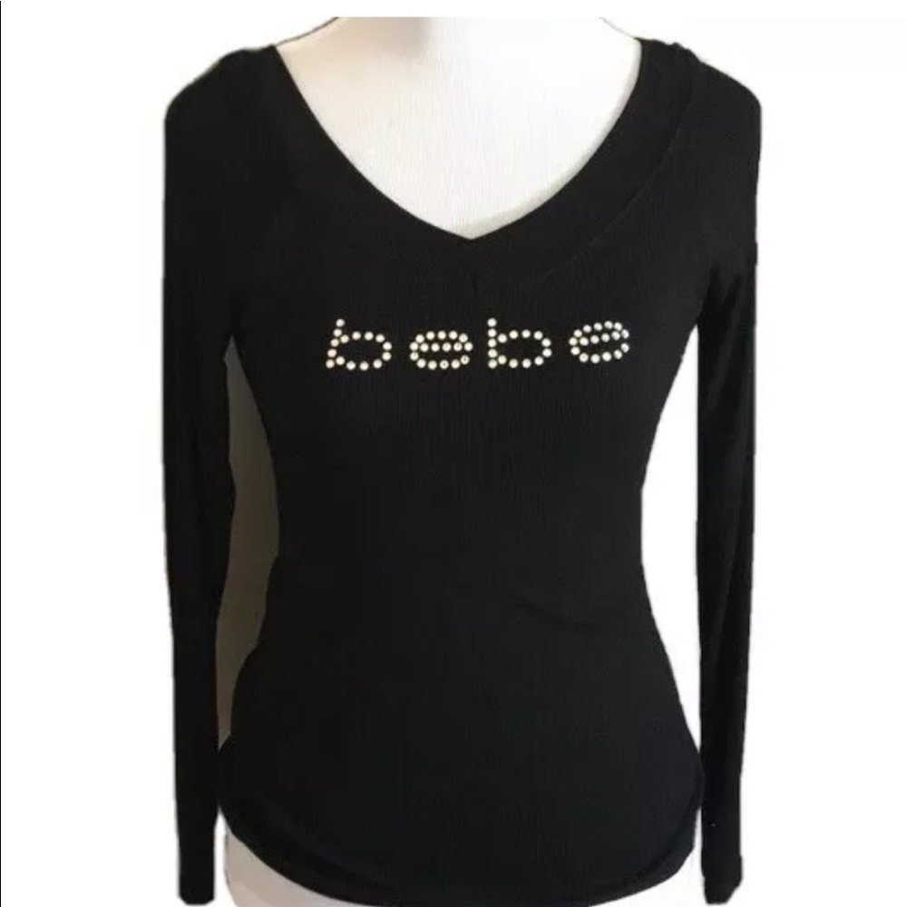 SOLD BeBe Logo Long Sleeve Ribbed Tee Top Large